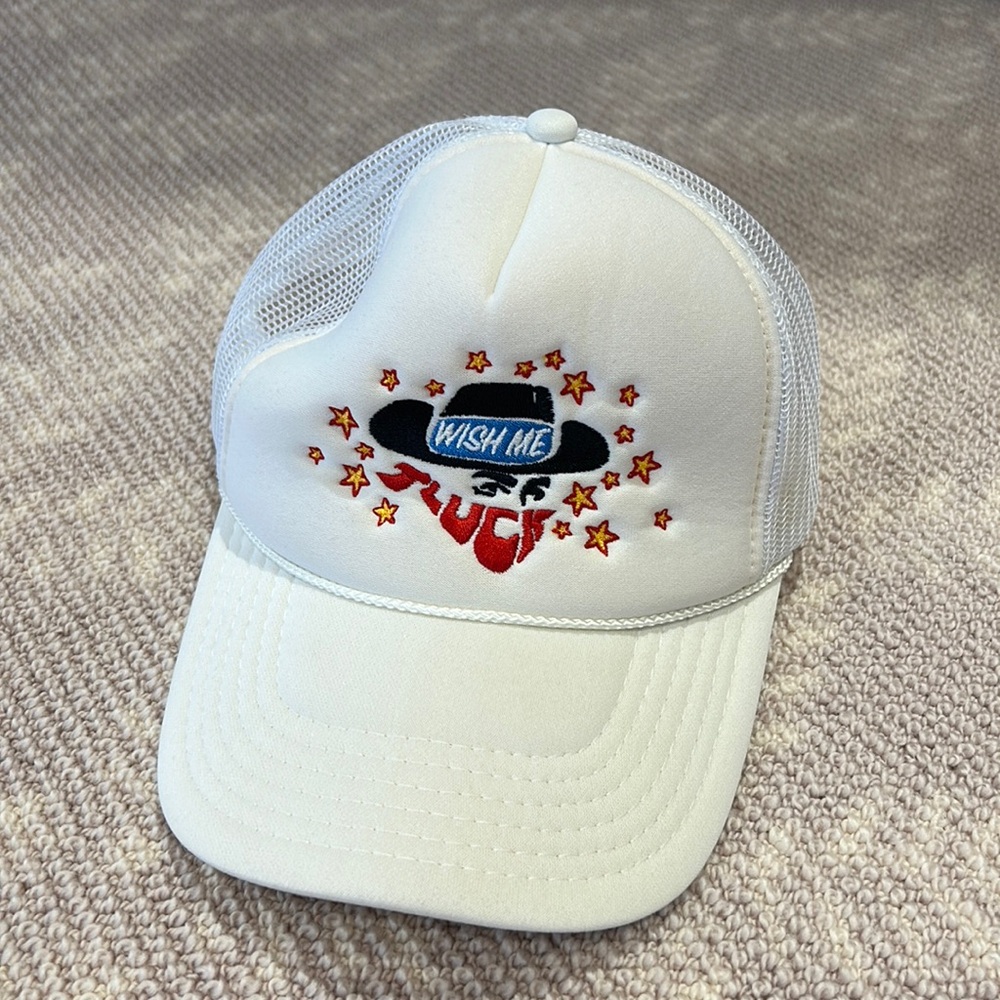 Wish me luck white trucker hat